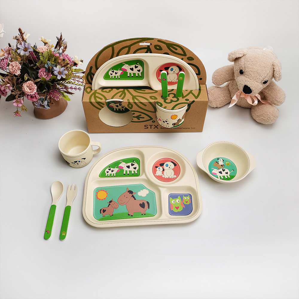 Kartun Animals 4 Lattice Melamine Kitchen Makan Malam Set Pinggan Pinggan Kanak-Kanak